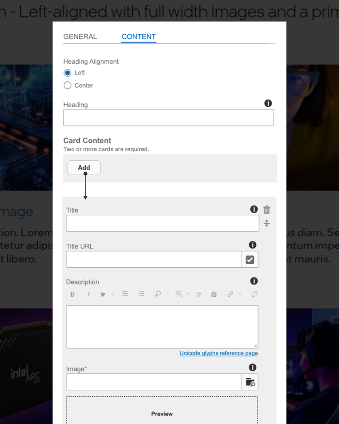 Example Adobe Experience Manager dialog screens