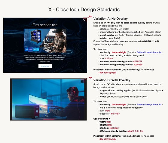 example of the X close icon design standards